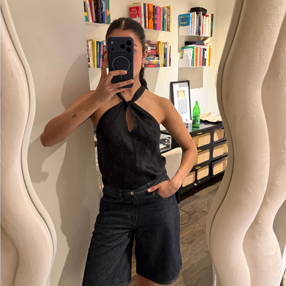 Black Halter Tie Neck Top